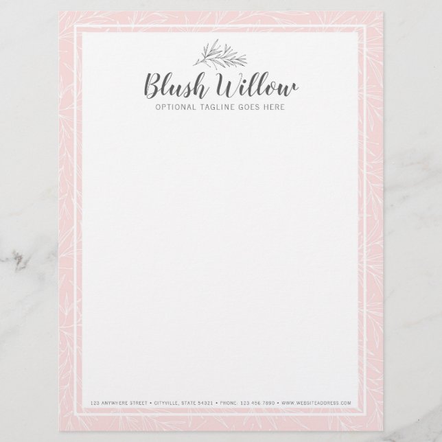 Modern Botanical Leaf Branches Blush Minimalist Letterhead (Front)