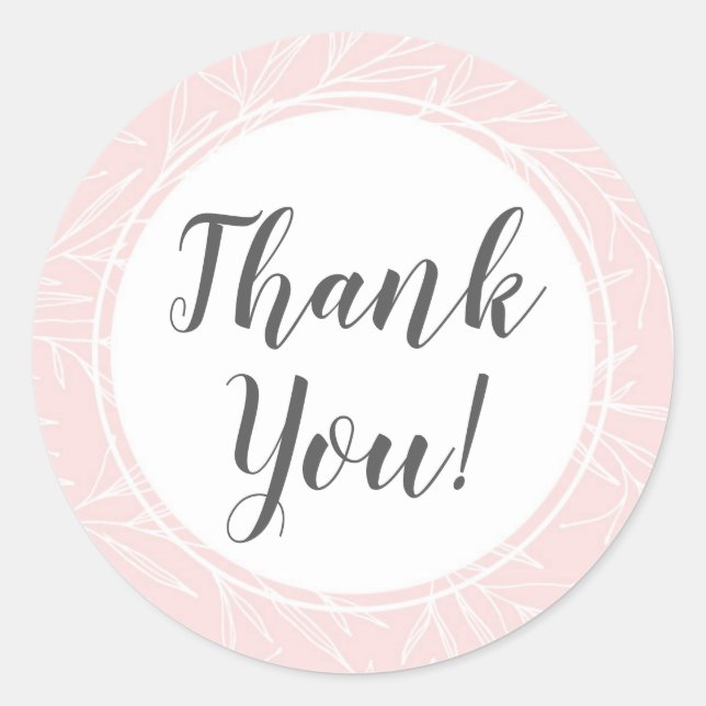 Modern Botanical Leaf Branches Blush Thank You Classic Round Sticker (Front)