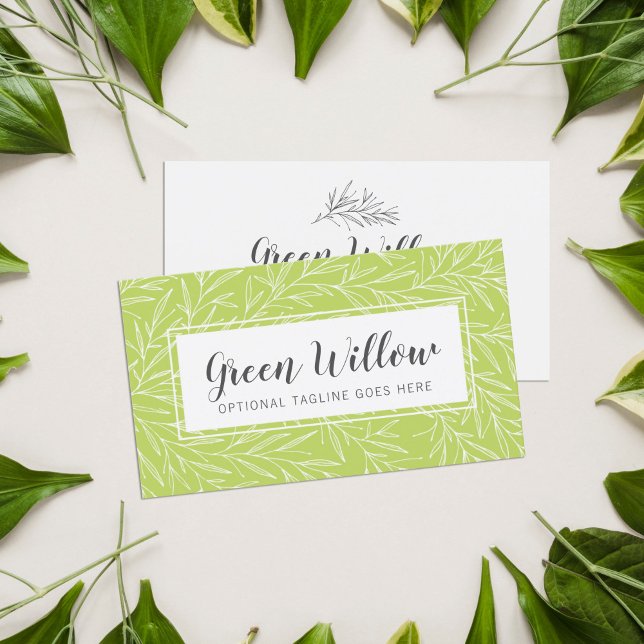Modern Botanical Leaf Branches Green Minimalist Business Card (Creator Uploaded)