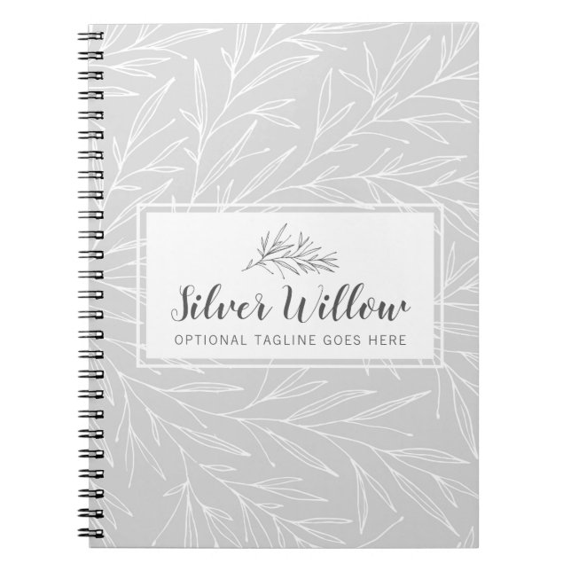 Modern Botanical Leaf Branches Silver Minimalist Notebook (Front)