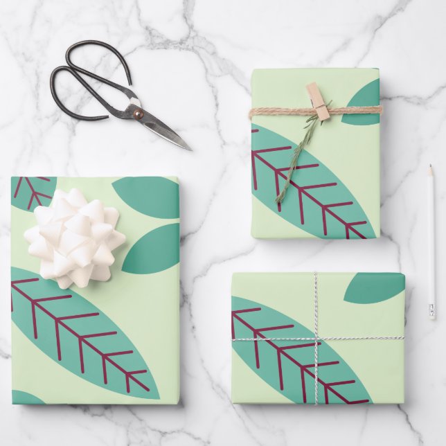 Modern Botanical Leaf Pattern Wrapping Paper Sheets (Front)
