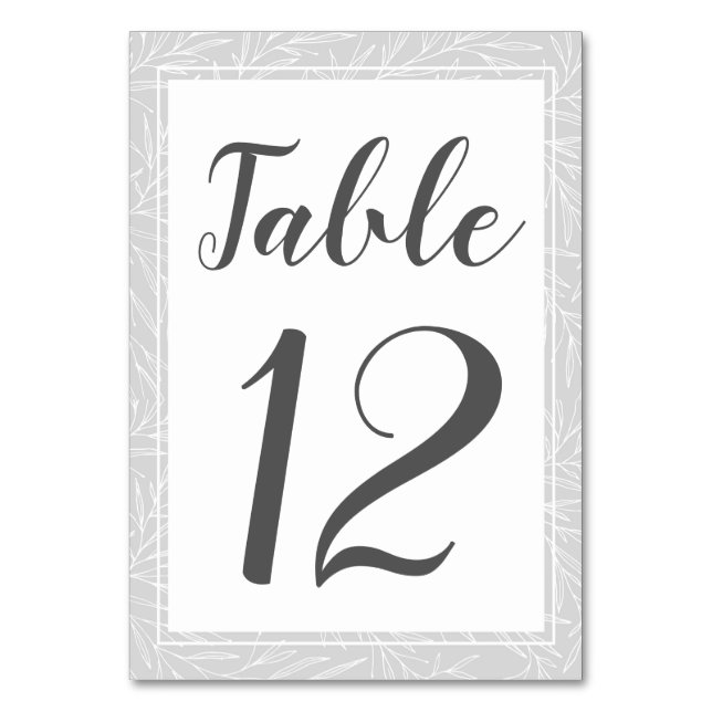 Modern Botanical Leaf Silver Wedding Table Number (Front)