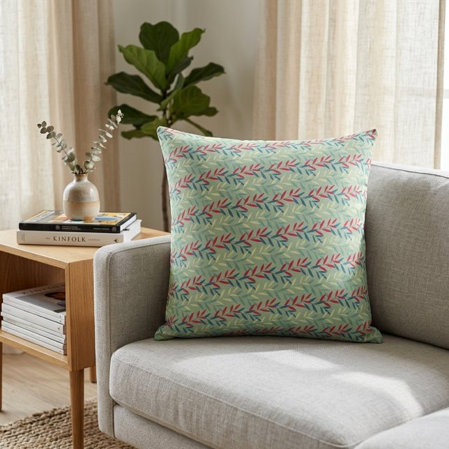 Modern Botanical Leaf Vines Seamless Pattern Art Throw Pillow (Creator Uploaded)