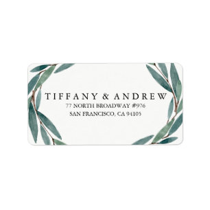 Modern Botanical Leaf Wreath Wedding Address Label