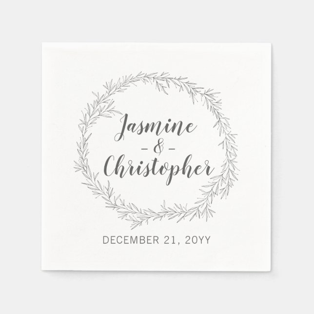 Modern Botanical Leaf Wreath Wedding Serving Napkins (Front)