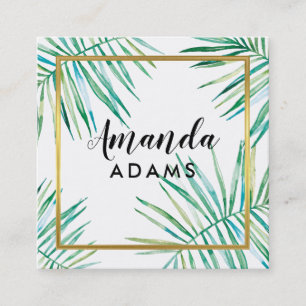 MODERN BOTANICAL LEAVES boho watercolor palm Square Business Card
