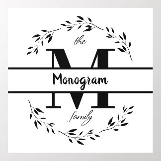 Modern botanical leaves family monogram wall decal 