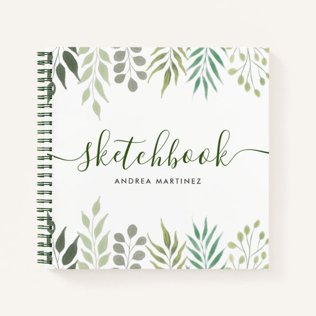 Modern Botanical Leaves Foliage Sketchbook Notebook (Front)
