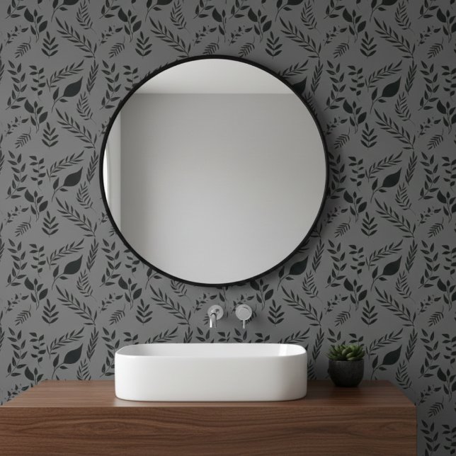 Modern Botanical Leaves Pattern Dark Gray Wallpaper (Creator Uploaded)
