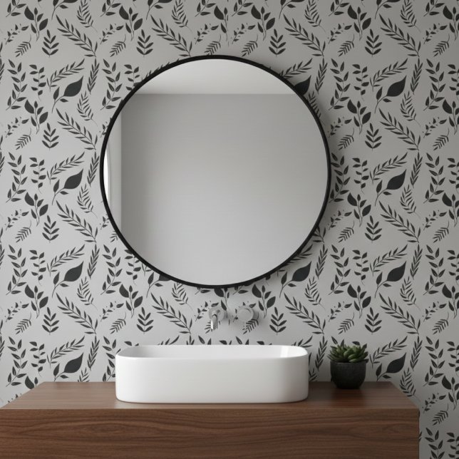 Modern Botanical Leaves Pattern Light Gray Wallpaper (Creator Uploaded)