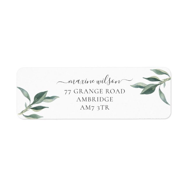 Modern Botanical Leaves Return Address Label (Front)