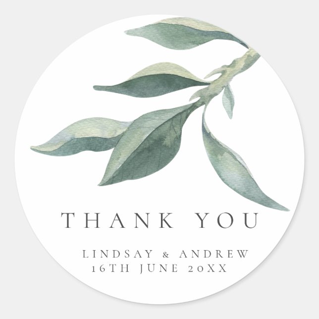 Modern Botanical Leaves Wedding Favor Seal (Front)