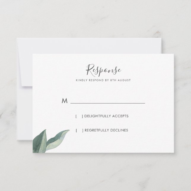 Modern Botanical Leaves Wedding Response (Front)