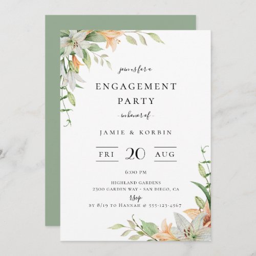 Modern Botanical Lily Floral Engagement Party Invitation
