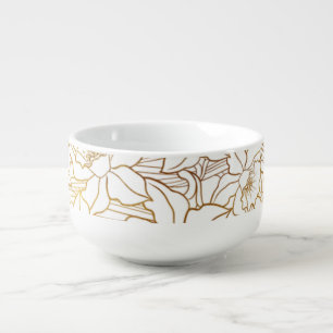 Modern Botanical Line Art Bowl, Minimalist Leaf Soup Mug