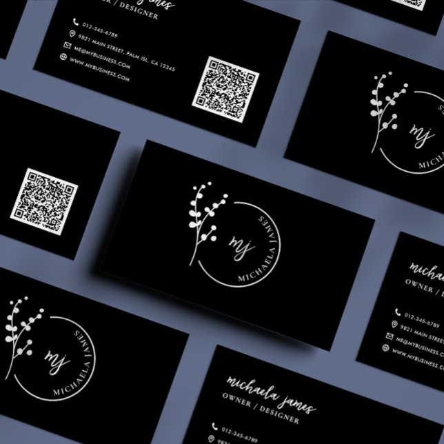 Modern Botanical Logo Elegant Script QR Code Business Card (Creator Uploaded)