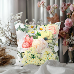 Modern Botanical Lush Floral Pattern Sage Green Throw Pillow