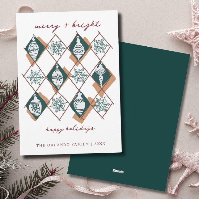 Modern Botanical Merry and Bright Green Non Photo Holiday Card (Creator Uploaded)