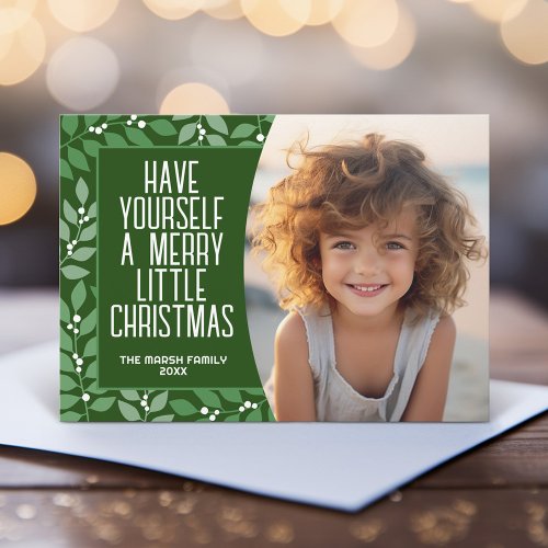 Modern Botanical Merry Christmas Photo _ Olive Holiday Card