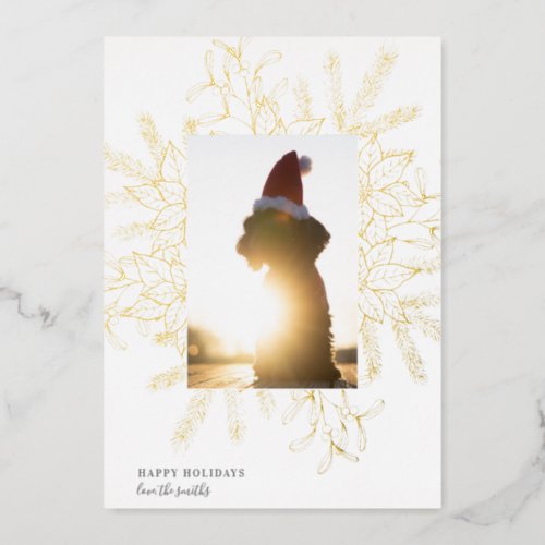 Modern Botanical Merry Christmas Time Photo Frame Foil Holiday Card