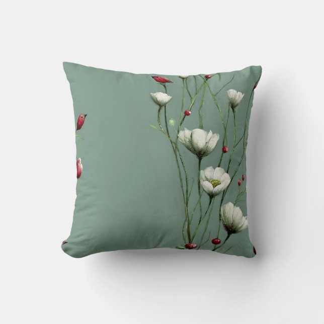 Modern Botanical Minimalist Subtle Floral Pattern  Throw Pillow (Front)