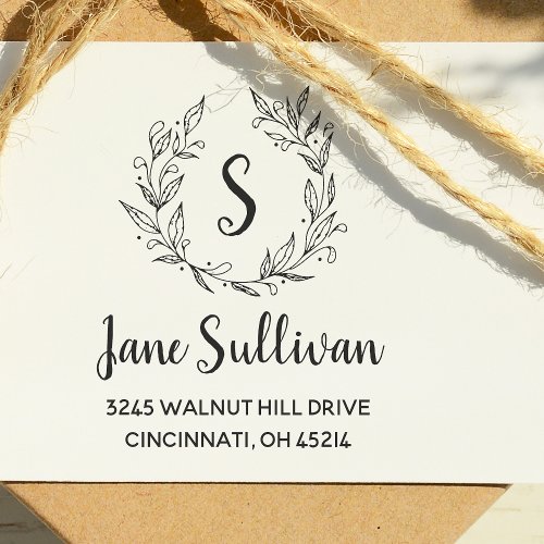 Modern Botanical Monogram Custom Return Address Rubber Stamp