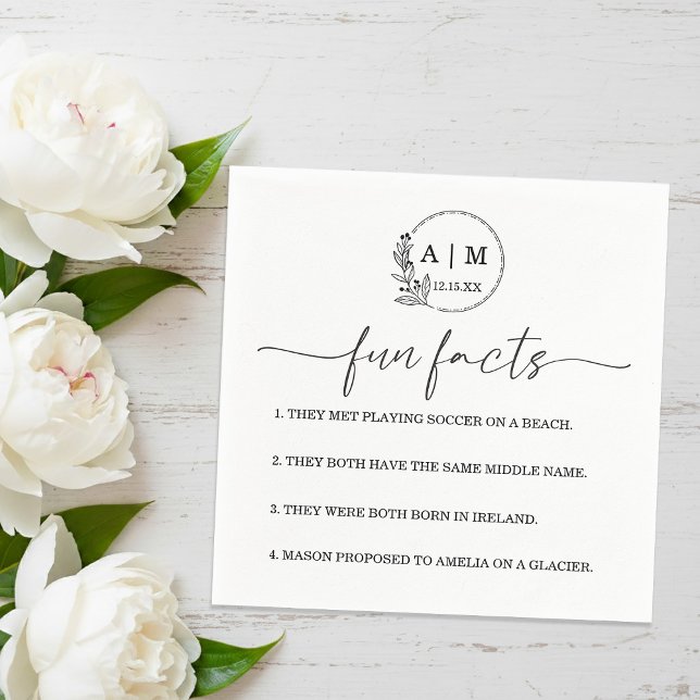 Modern Botanical Monogram Fun Facts Wedding Napkins (Modern Botanical Monogram Fun Facts Wedding Napkins)