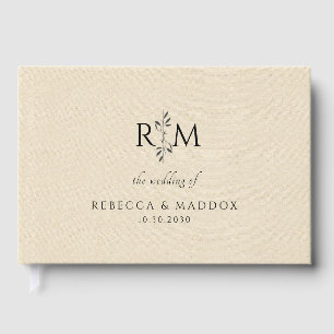 Modern Botanical Monogram Ivory Wedding  Guest Book