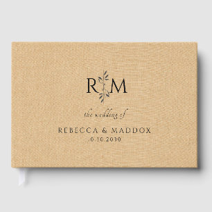 Modern Botanical Monogram Tan Wedding  Guest Book