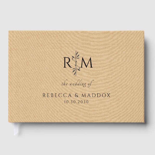 Modern Botanical Monogram Tan Wedding  Guest Book (Front)