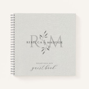 Modern Botanical Monogram Wedding Guest Sign In Notebook