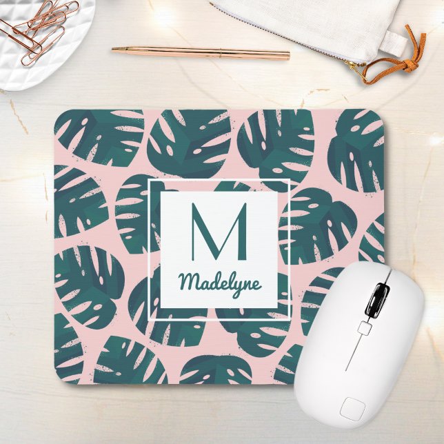 Modern Botanical Monstera Leaf Personalized Mouse Pad (Creator Uploaded)
