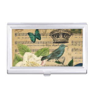 modern botanical music notes french bird Camellia Case For Business Cards