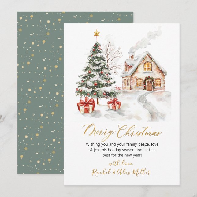 Modern Botanical Non Photo Christmas Tree  Holiday Card (Front/Back)