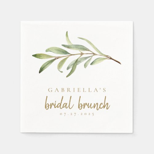 Modern Botanical Olive Branch Bridal Brunch Napkins