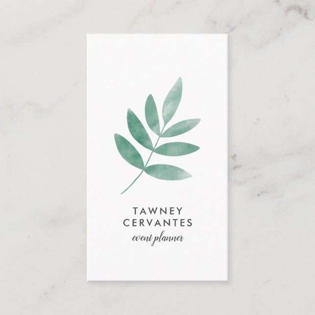 Modern botanical painted watercolor leaves minimal business card (Front)
