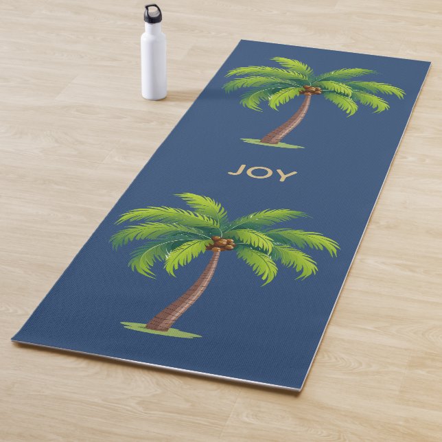 Modern Botanical Palm Trees on Blue Personalized Yoga Mat (In Situ)