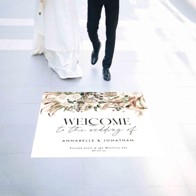 Modern botanical pampas eucalyptus wedding welcome floor decals (Wedding)