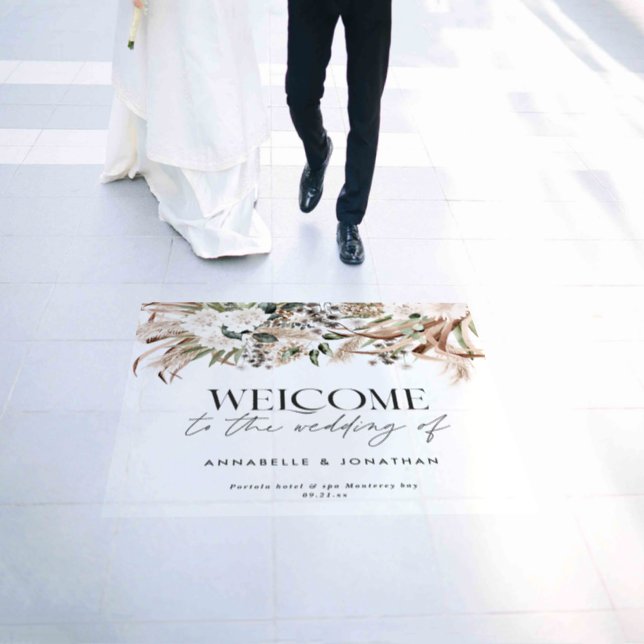 Modern botanical pampas eucalyptus wedding welcome floor decals (Wedding)