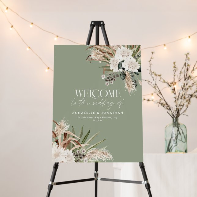 Modern botanical pampas eucalyptus wedding welcome foam board (In Situ (Stand))
