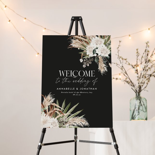 Modern botanical pampas eucalyptus wedding welcome foam board (In Situ (Stand))