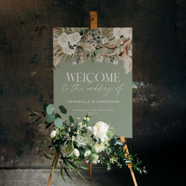 Modern botanical pampas eucalyptus wedding welcome foam board