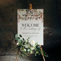 Modern botanical pampas eucalyptus wedding welcome
