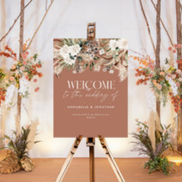 Modern botanical pampas eucalyptus wedding welcome foam board