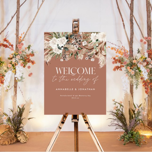 Modern botanical pampas eucalyptus wedding welcome foam board (Creator Uploaded)