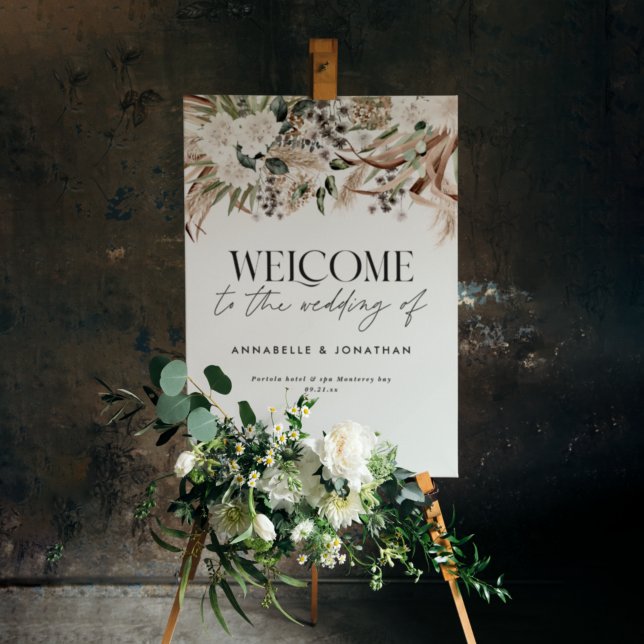 Modern botanical pampas eucalyptus wedding welcome foam board (Creator Uploaded)