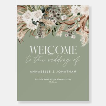 Modern Botanical Pampas Eucalyptus Wedding Welcome Foam Board | Zazzle