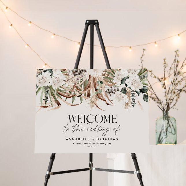 Modern botanical pampas eucalyptus wedding welcome foam board (In Situ (Stand))