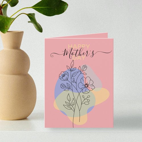 Modern Botanical Pastel Line Art Mothers Day Card