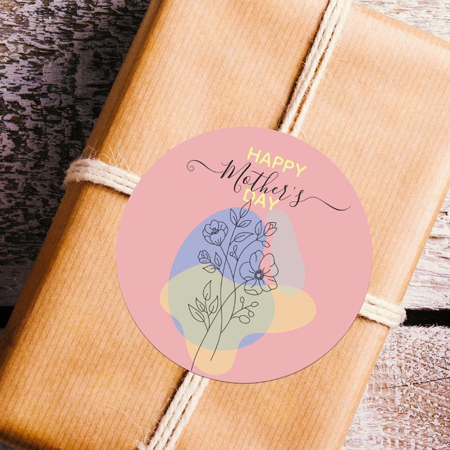Modern Botanical Pastel Line Art Mother's Day Classic Round Sticker (Creator Uploaded)